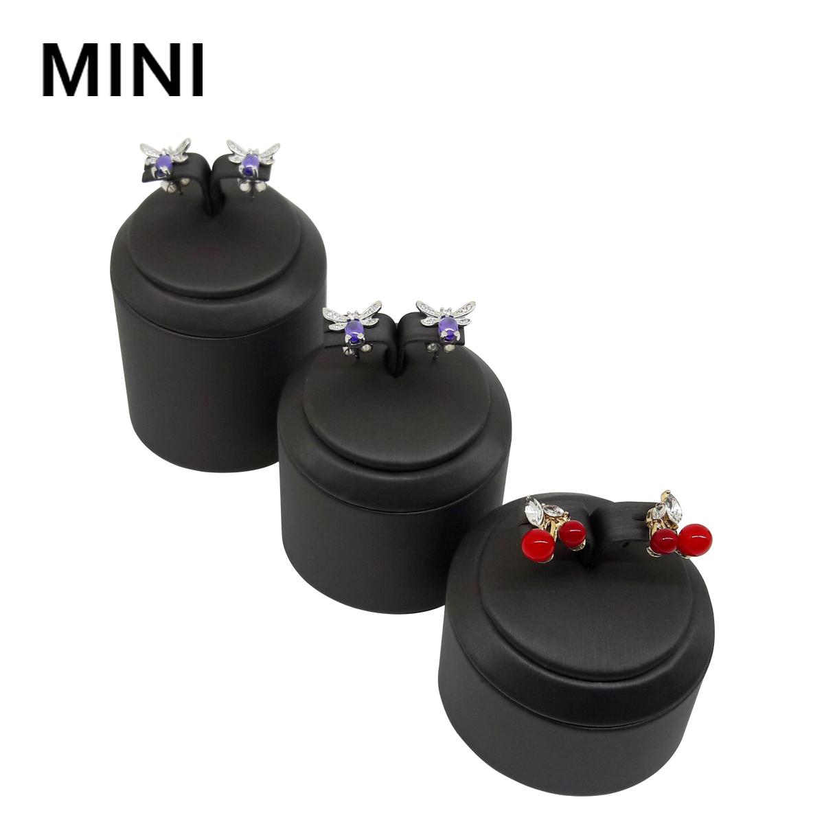 Black leather 3 multiple round earrings holder