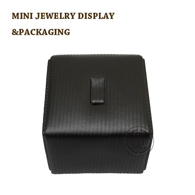 Mini black leather ring display stand jewelry 